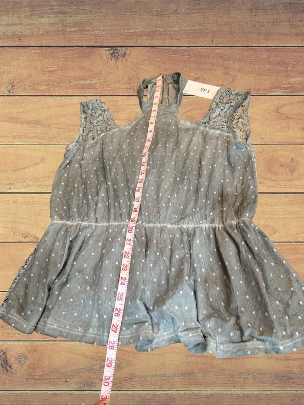 POL Grey Swiss Dot Halter Peplum Top Lace Cold Shoulder Detail Size Large NWT - Picture 5 of 16